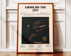 Poster minimaliste encadré de SDM Liens du 100 posé contre un mur bien visible, décoration rap 92i.