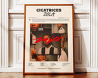 Affiche de l'album Cicatrices de Zola présentée dans un cadre en bois massif, finition élégante pour une décoration murale urbaine haut de gamme.