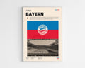 Poster minimaliste encadré du Bayern Munich bien visible sur fond blanc, logo club de foot Allemagne, impression premium.
