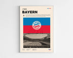 Poster minimaliste encadré du Bayern Munich bien visible sur fond blanc, logo club de foot Allemagne, impression premium.