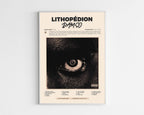 Poster minimaliste encadré de l'album Lithopédion de Damso bien visible sur fond blanc, impression premium 300g.