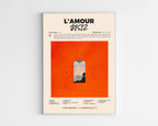 Poster design de l'album L'Amour de Disiz, style minimaliste avec tracklist et détails de production, idéal pour collectionneur de rap et pop française.