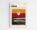 Poster minimaliste encadré de l'AS Roma bien visible sur fond blanc, impression premium 300g.
