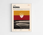 Poster minimaliste encadré de l'AS Roma bien visible sur fond blanc, impression premium 300g.