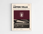 Poster minimaliste encadré du club de football Aston Villa bien visible sur fond blanc, impression premium 300g.