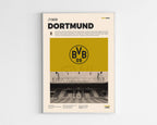 Poster minimaliste encadré du club Borussia Dortmund bien visible sur fond blanc, impression premium 300g.