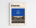 Poster minimaliste encadré du club de football Everton bien visible sur fond blanc, impression premium 300g.