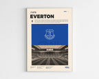 Poster minimaliste encadré du club de football Everton bien visible sur fond blanc, impression premium 300g.
