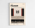 Poster minimaliste encadré du club de football Fulham bien visible sur fond blanc, impression premium 300g.