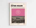 Poster minimaliste encadré de l'Inter Miami bien visible sur fond blanc, impression premium 300g.