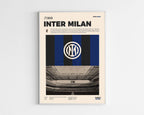 Poster minimaliste encadré de l'Inter Milan bien visible sur fond blanc, impression premium 300g.