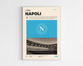 Poster minimaliste encadré du club SSC Napoli bien visible sur fond blanc, impression premium 300g.