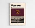 Poster minimaliste encadré du club West Ham United bien visible sur fond blanc, impression premium 300g.