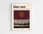 Poster minimaliste encadré du club West Ham United bien visible sur fond blanc, impression premium 300g.
