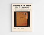 Poster minimaliste encadré de l'album Projet Blue Beam de Freeze Corleone bien visible sur fond blanc, impression premium 300g.