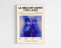 Poster minimaliste encadré de l'album La Melo est Gangx de Gazo et Tiakola bien visible sur fond blanc, impression premium 300g.