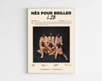 Poster minimaliste encadré de l'album Nes pour briller de L2B bien visible sur fond blanc, impression premium 300g.