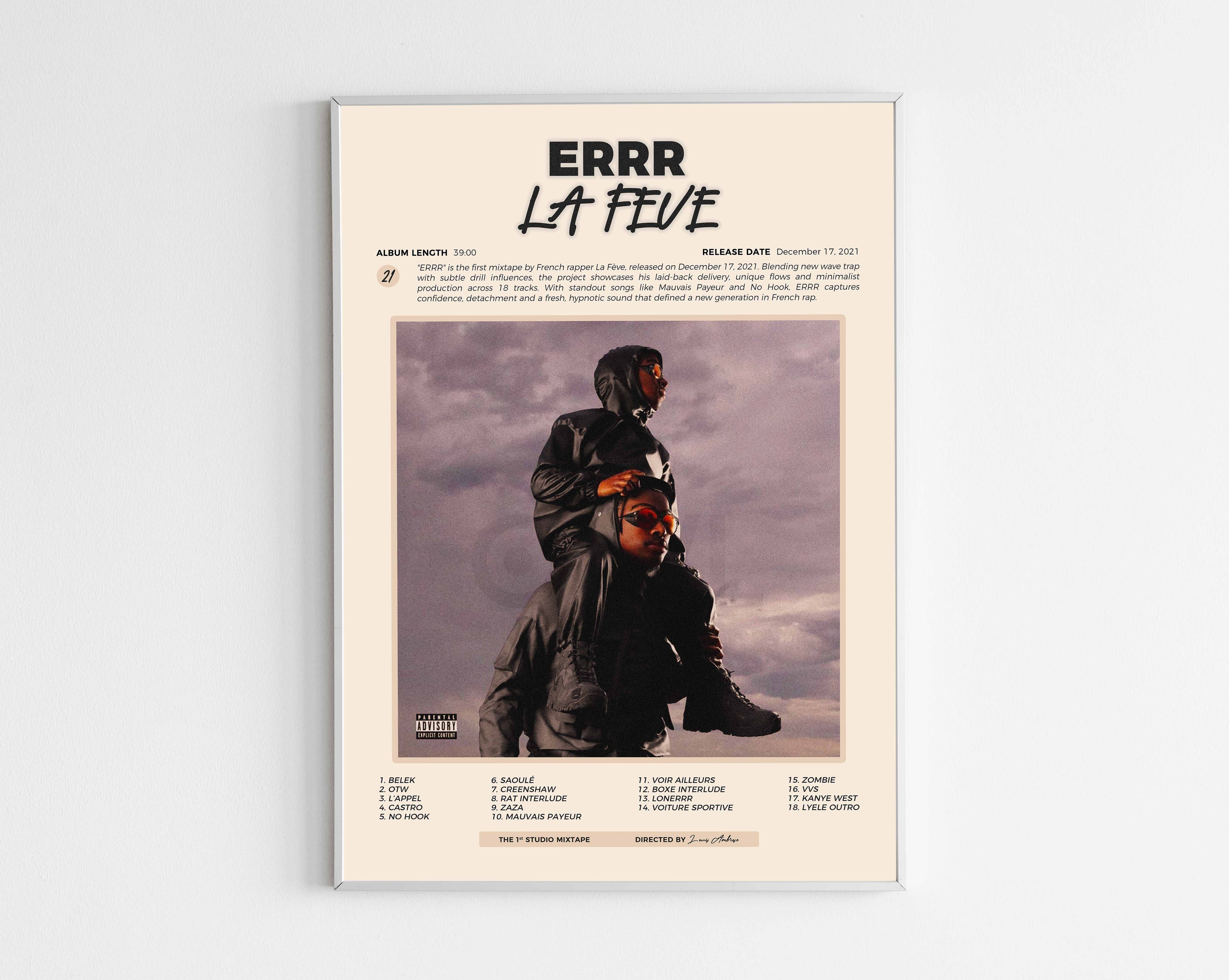 Poster minimaliste encadré de la mixtape ERRR de La Feve bien visible sur fond blanc, impression premium 300g.