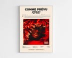 Poster minimaliste encadré de l'album Comme Prevu de Ninho bien visible sur fond blanc, impression premium 300g.