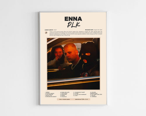 Poster minimaliste encadré de l'album ENNA de PLK bien visible sur fond blanc, impression premium 300g.