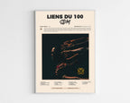 Poster minimaliste encadré de l'album Liens du 100 de SDM bien visible sur fond blanc, impression premium 300g.